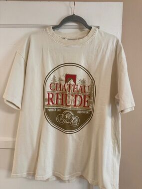 Rhude Cream Short-Sleeve Chateau Graphic Tee with Red Logo